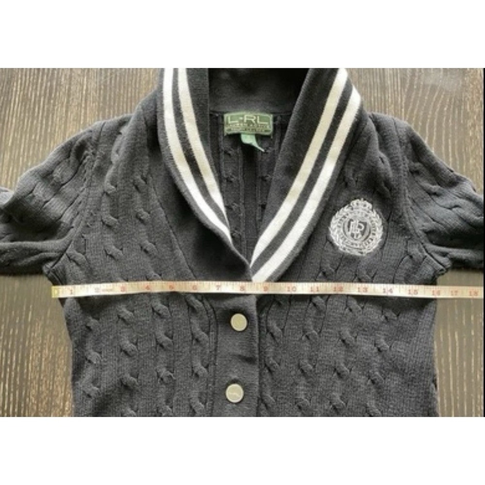 Lauren Ralph Lauren Active Cardigan Blk Varsity Cable Knit Shawl Collar Size XS - Picture 14 of 14